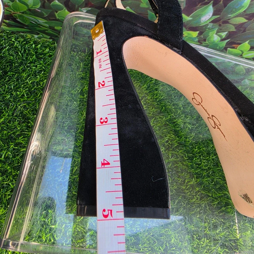 Jessica Simpson Black Suede Platform Flared Block Heel Ankle Strap Pumps Size 9M